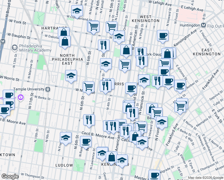 map of restaurants, bars, coffee shops, grocery stores, and more near in Philadelphia
