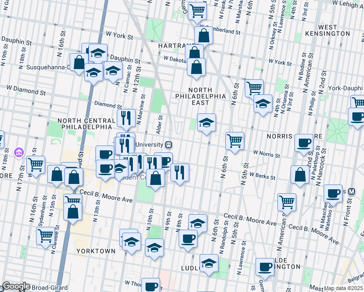 map of restaurants, bars, coffee shops, grocery stores, and more near in Philadelphia