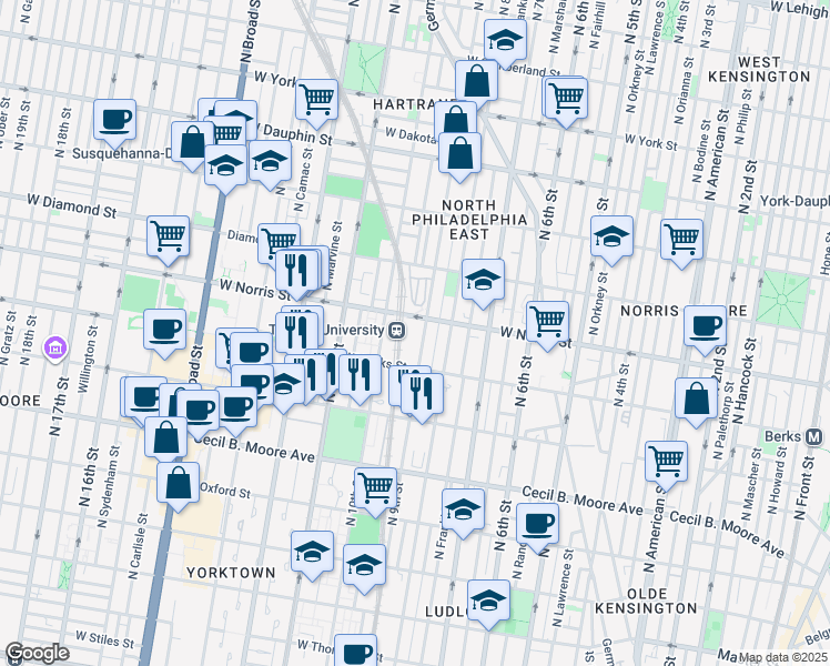 map of restaurants, bars, coffee shops, grocery stores, and more near in Philadelphia