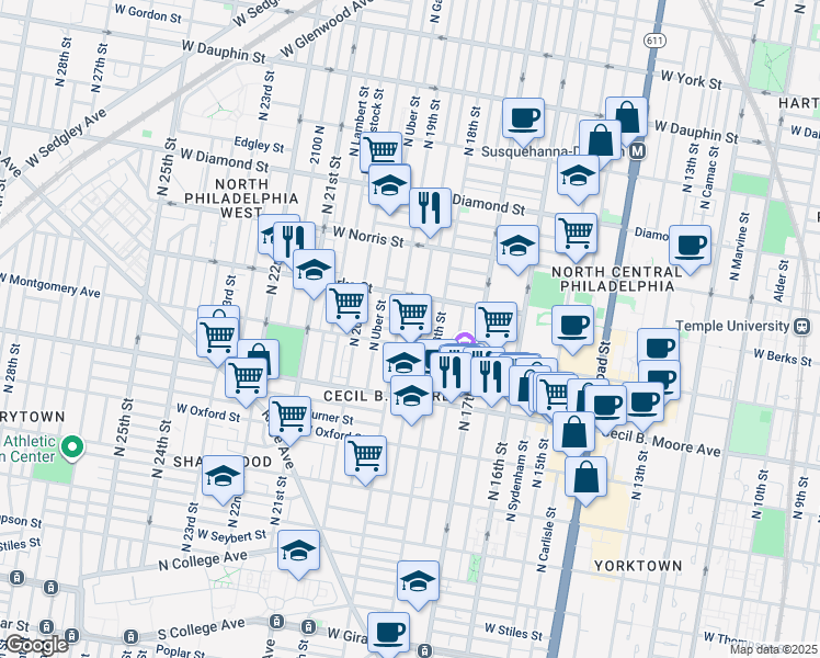 map of restaurants, bars, coffee shops, grocery stores, and more near 1824 West Wilt Street in Philadelphia