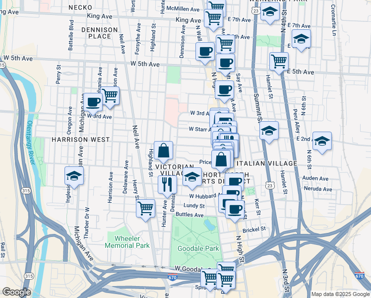 map of restaurants, bars, coffee shops, grocery stores, and more near 147 Price Avenue in Columbus