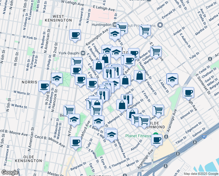 map of restaurants, bars, coffee shops, grocery stores, and more near in Philadelphia