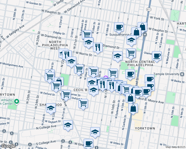 map of restaurants, bars, coffee shops, grocery stores, and more near 1824 West Wilt Street in Philadelphia