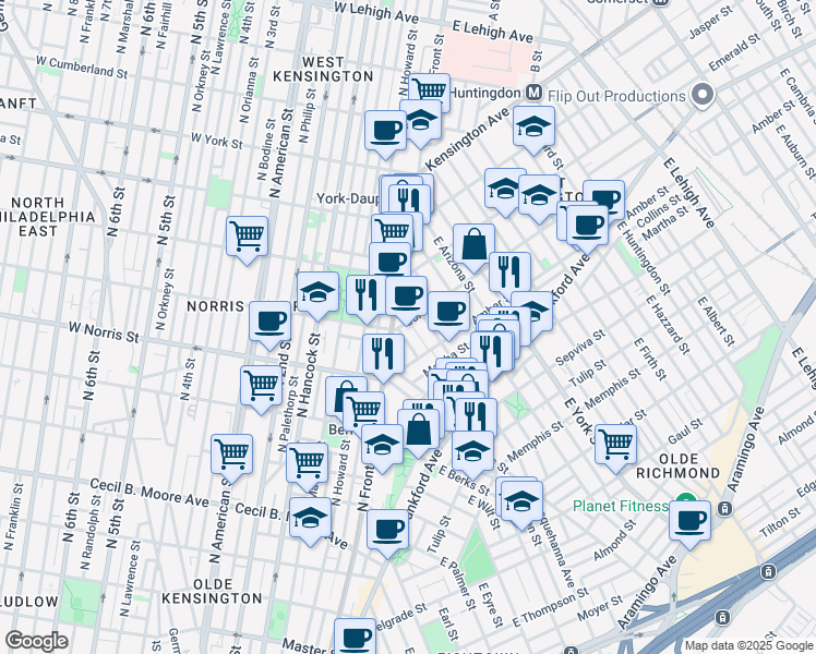 map of restaurants, bars, coffee shops, grocery stores, and more near 2032 Dreer Street in Philadelphia