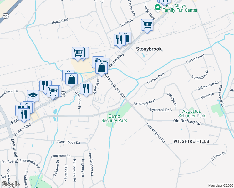 map of restaurants, bars, coffee shops, grocery stores, and more near 114 Hambledon Court in York