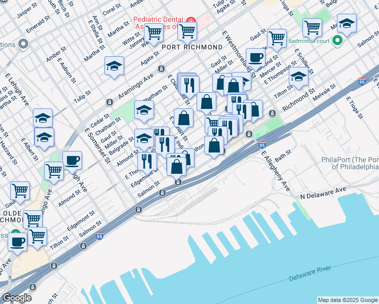 map of restaurants, bars, coffee shops, grocery stores, and more near 3010 Tilton Street in Philadelphia