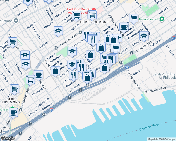 map of restaurants, bars, coffee shops, grocery stores, and more near 2986 Edgemont Street in Philadelphia