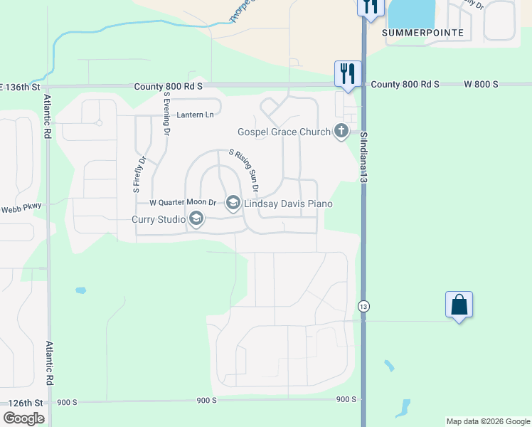 map of restaurants, bars, coffee shops, grocery stores, and more near 9329 West Quarter Moon Drive in Pendleton