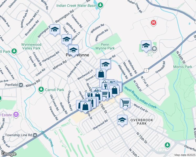 map of restaurants, bars, coffee shops, grocery stores, and more near 1405 Greywall Lane in Wynnewood