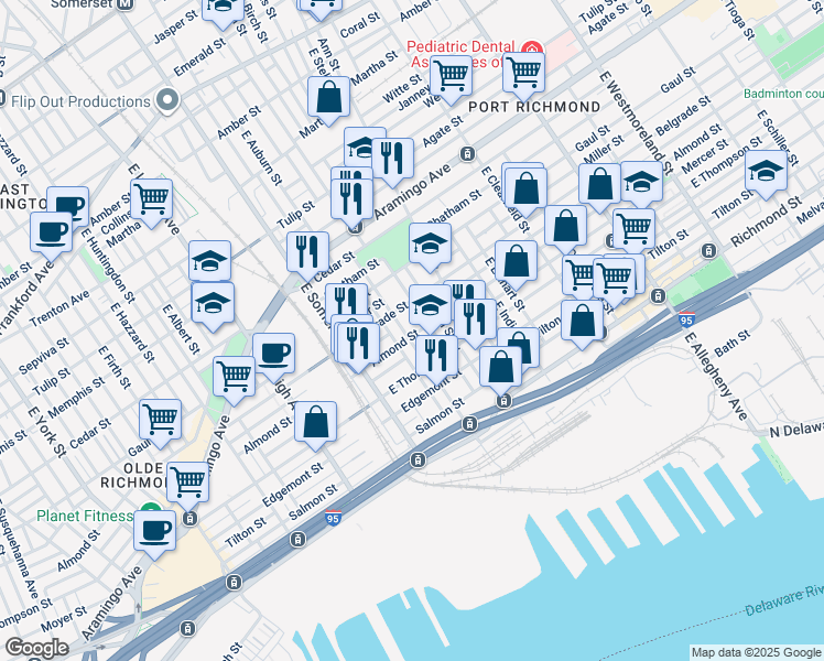 map of restaurants, bars, coffee shops, grocery stores, and more near 2906 Almond Street in Philadelphia