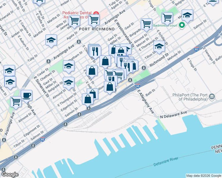 map of restaurants, bars, coffee shops, grocery stores, and more near in Philadelphia