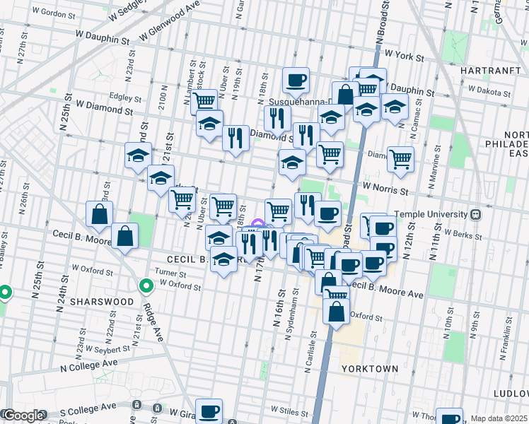 map of restaurants, bars, coffee shops, grocery stores, and more near in Philadelphia