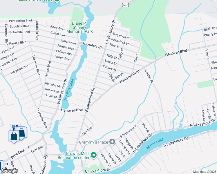map of restaurants, bars, coffee shops, grocery stores, and more near 11 Syringa Street in Browns Mills