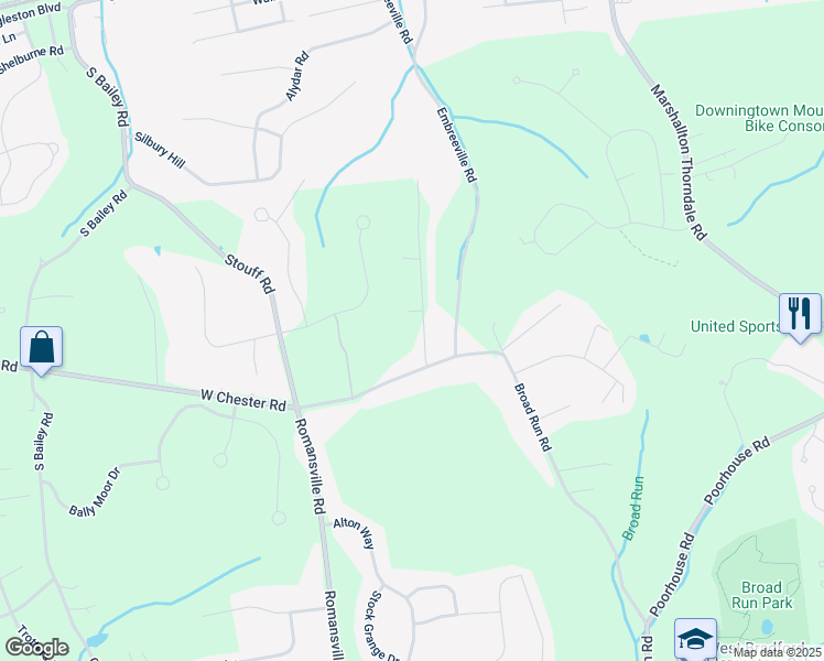 map of restaurants, bars, coffee shops, grocery stores, and more near 1508 Hilltop Road in Chester County