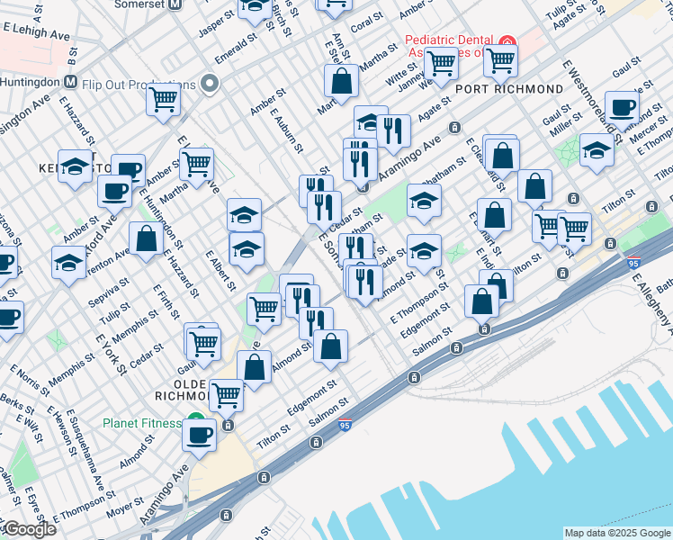 map of restaurants, bars, coffee shops, grocery stores, and more near 2767 Gaul Street in Philadelphia