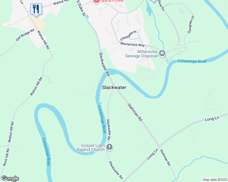 map of restaurants, bars, coffee shops, grocery stores, and more near 373 Slackwater Road in Millersville