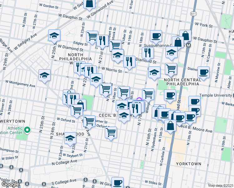 map of restaurants, bars, coffee shops, grocery stores, and more near 1914 West Wilt Street in Philadelphia