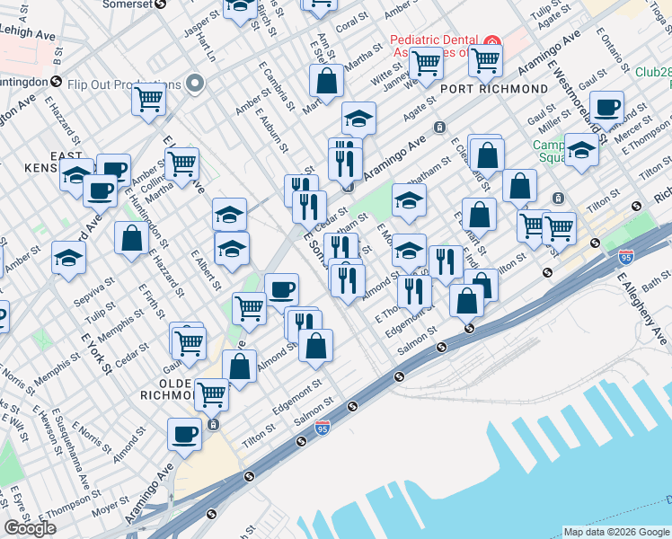map of restaurants, bars, coffee shops, grocery stores, and more near 2816 Gaul Street in Philadelphia