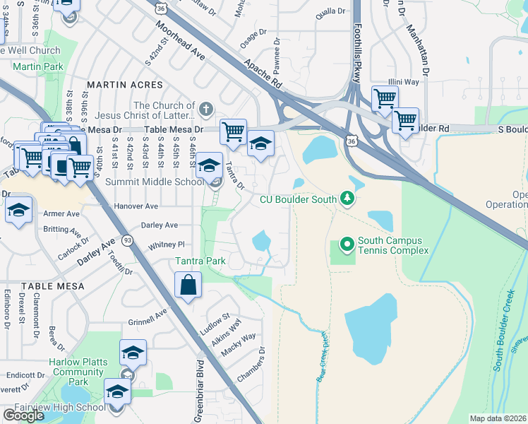 map of restaurants, bars, coffee shops, grocery stores, and more near 770 West Moorhead Circle in Boulder