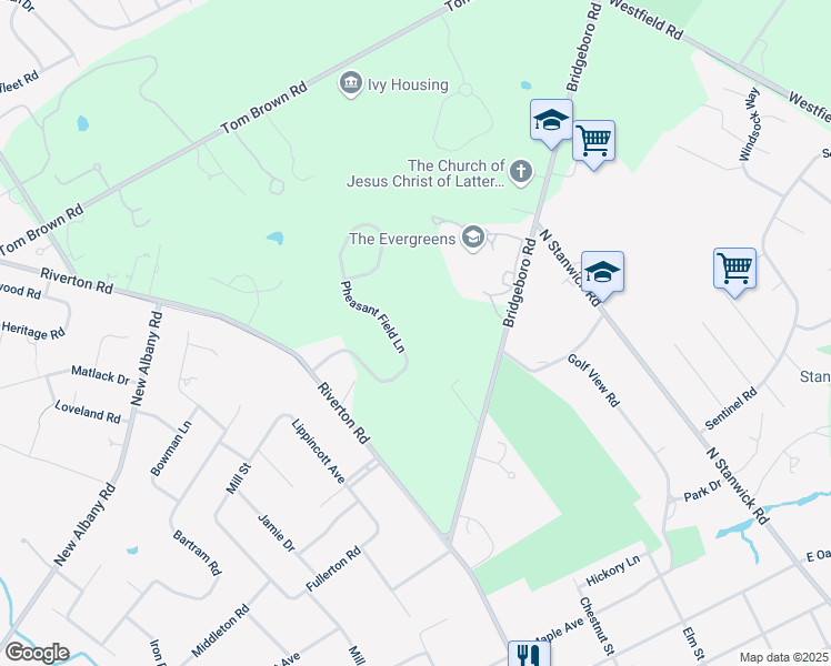 map of restaurants, bars, coffee shops, grocery stores, and more near 132 Pheasant Field Lane in Moorestown