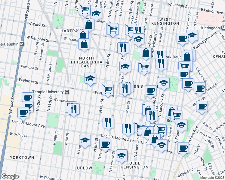 map of restaurants, bars, coffee shops, grocery stores, and more near 2048 North 5th Street in Philadelphia