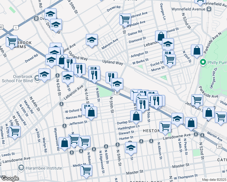 map of restaurants, bars, coffee shops, grocery stores, and more near in Philadelphia