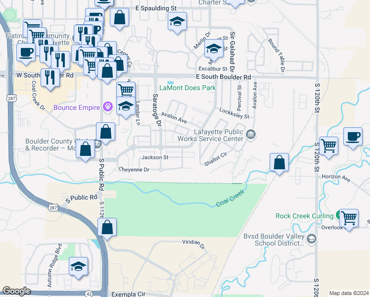 map of restaurants, bars, coffee shops, grocery stores, and more near 638 Casper Drive in Lafayette