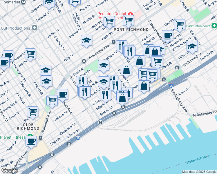 map of restaurants, bars, coffee shops, grocery stores, and more near 2600 Ann Street in Philadelphia