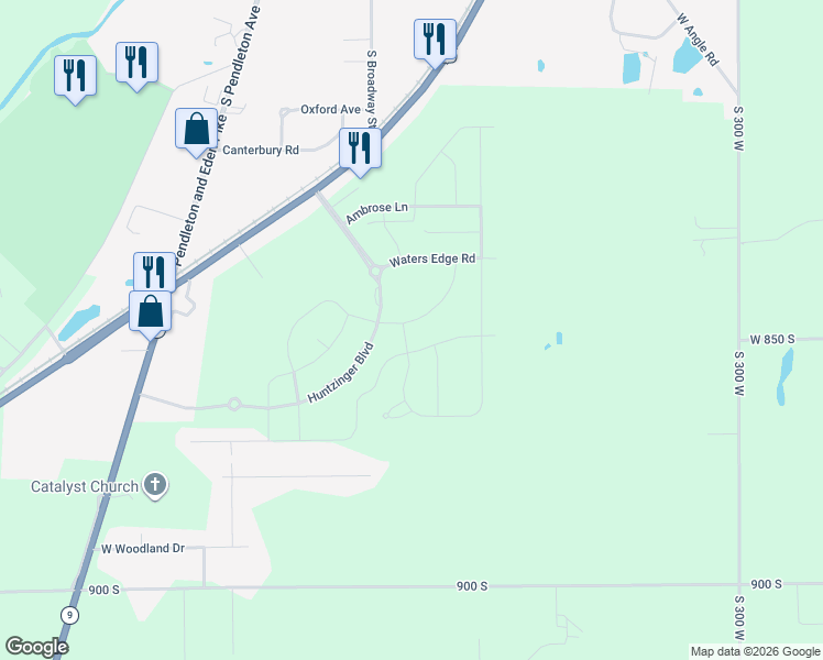 map of restaurants, bars, coffee shops, grocery stores, and more near 1597 Cold Springs Drive in Pendleton