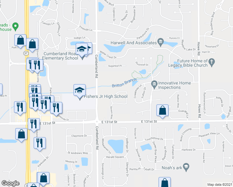 map of restaurants, bars, coffee shops, grocery stores, and more near 9990 Donavan Lane in Fishers