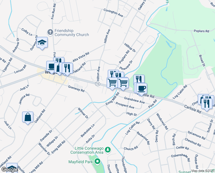 map of restaurants, bars, coffee shops, grocery stores, and more near 2224 Harlacker Lane in Dover