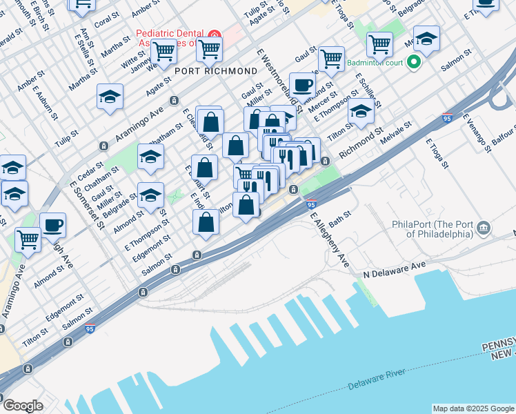 map of restaurants, bars, coffee shops, grocery stores, and more near 3106 Richmond Street in Philadelphia