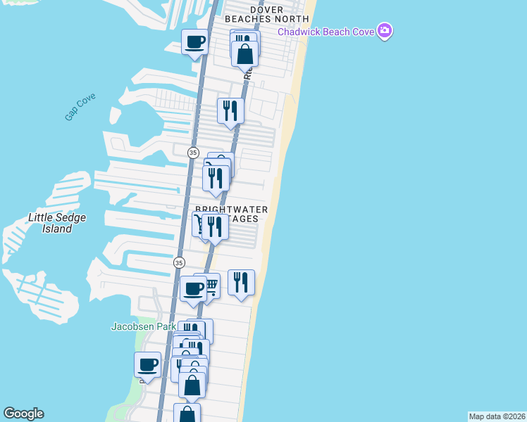 map of restaurants, bars, coffee shops, grocery stores, and more near 13 Plainfield Avenue in Lavallette