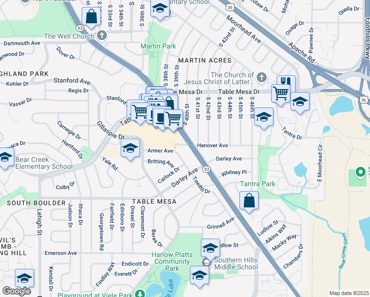 map of restaurants, bars, coffee shops, grocery stores, and more near in Boulder