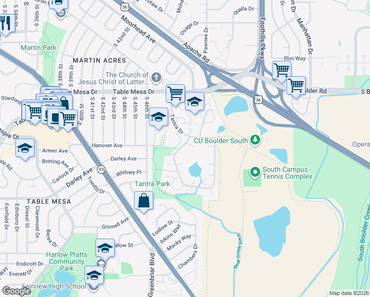 map of restaurants, bars, coffee shops, grocery stores, and more near 755 West Moorhead Circle in Boulder
