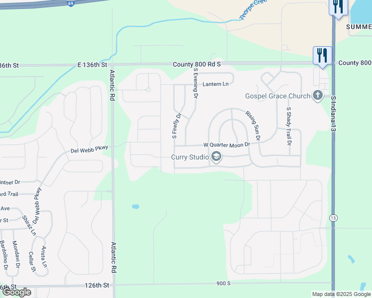 map of restaurants, bars, coffee shops, grocery stores, and more near 9648 West Quarter Moon Drive in Pendleton
