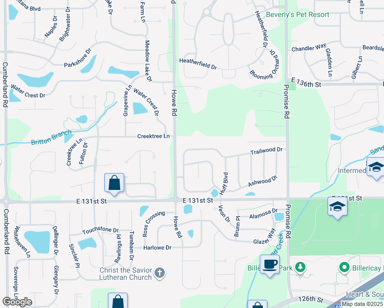 map of restaurants, bars, coffee shops, grocery stores, and more near 10666 Trailwood Drive in Fishers