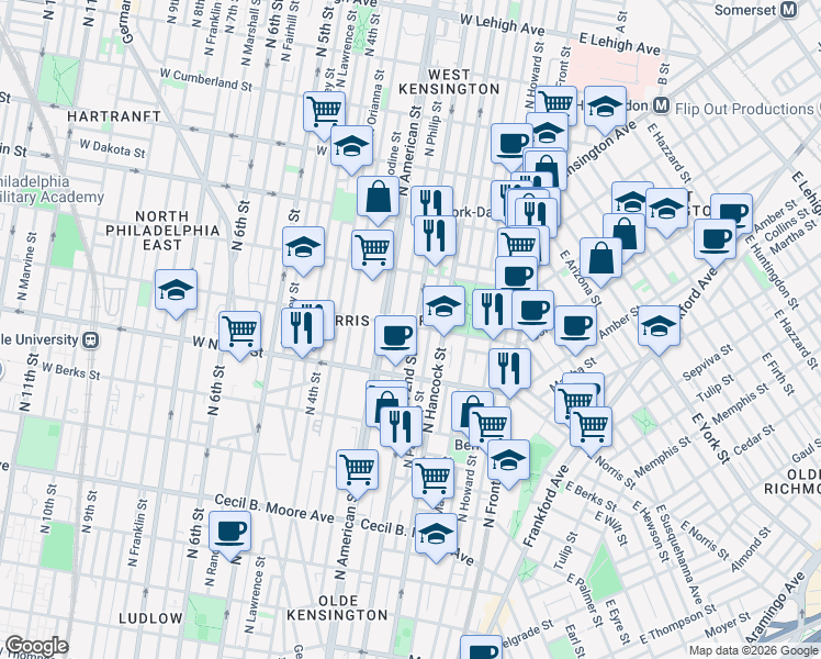 map of restaurants, bars, coffee shops, grocery stores, and more near in Philadelphia