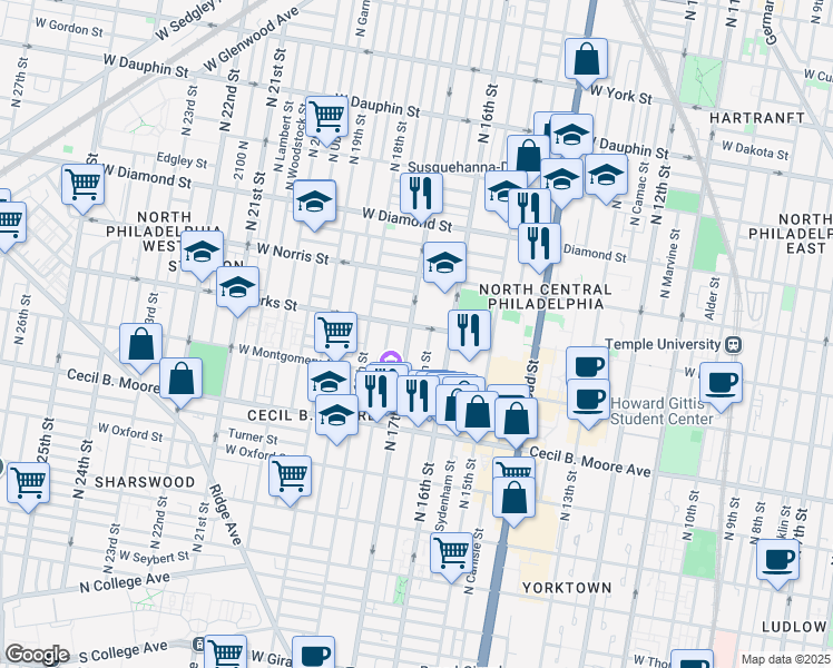 map of restaurants, bars, coffee shops, grocery stores, and more near in Philadelphia