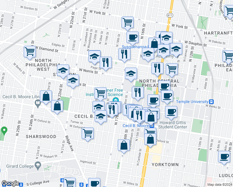 map of restaurants, bars, coffee shops, grocery stores, and more near in Philadelphia