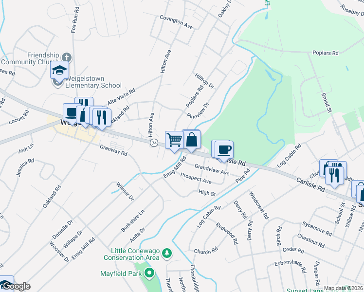 map of restaurants, bars, coffee shops, grocery stores, and more near 2192 Poplars Road in York