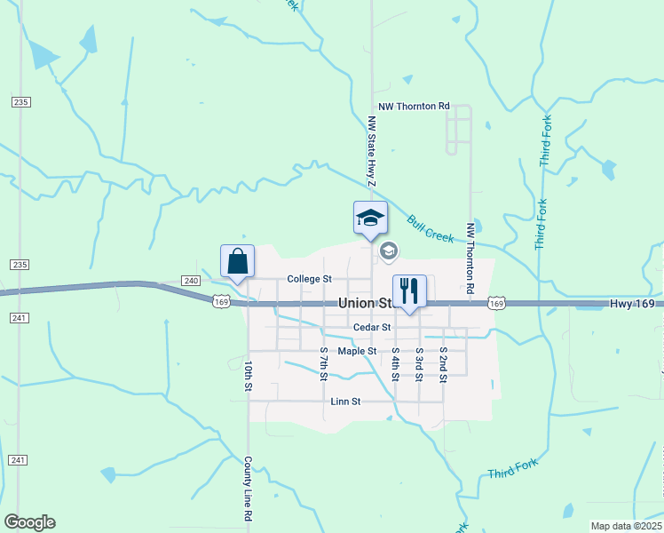 map of restaurants, bars, coffee shops, grocery stores, and more near 625 College Street in Union Star