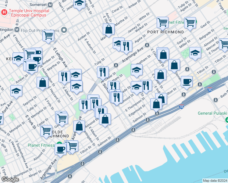 map of restaurants, bars, coffee shops, grocery stores, and more near 2818 Miller Street in Philadelphia