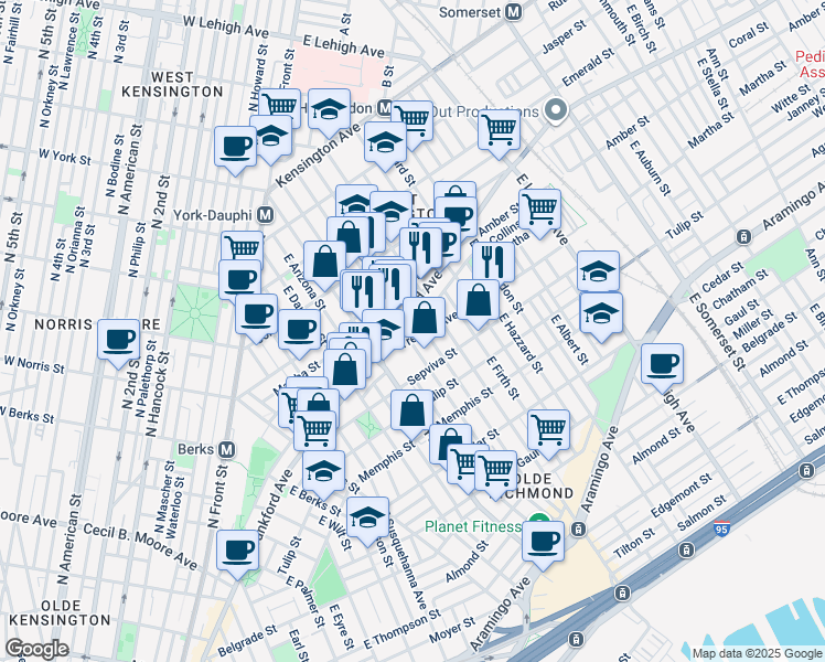 map of restaurants, bars, coffee shops, grocery stores, and more near 2426 Trenton Avenue in Philadelphia