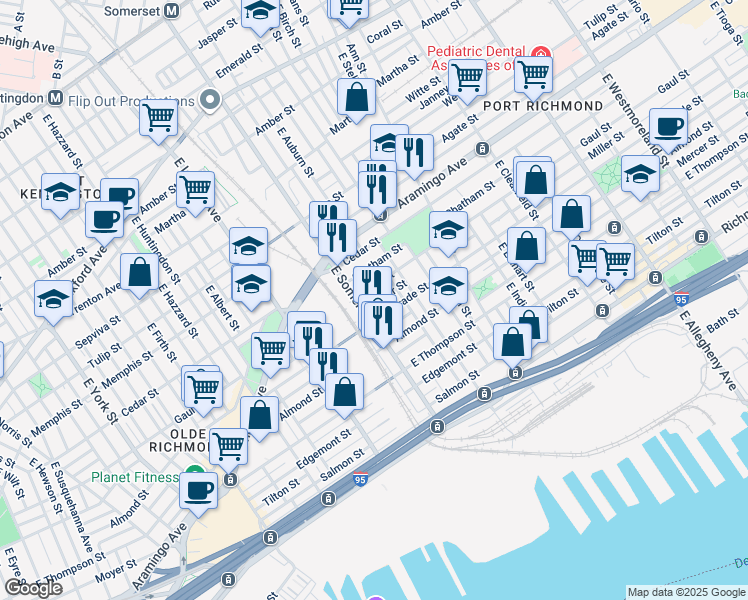 map of restaurants, bars, coffee shops, grocery stores, and more near 2818 Miller Street in Philadelphia