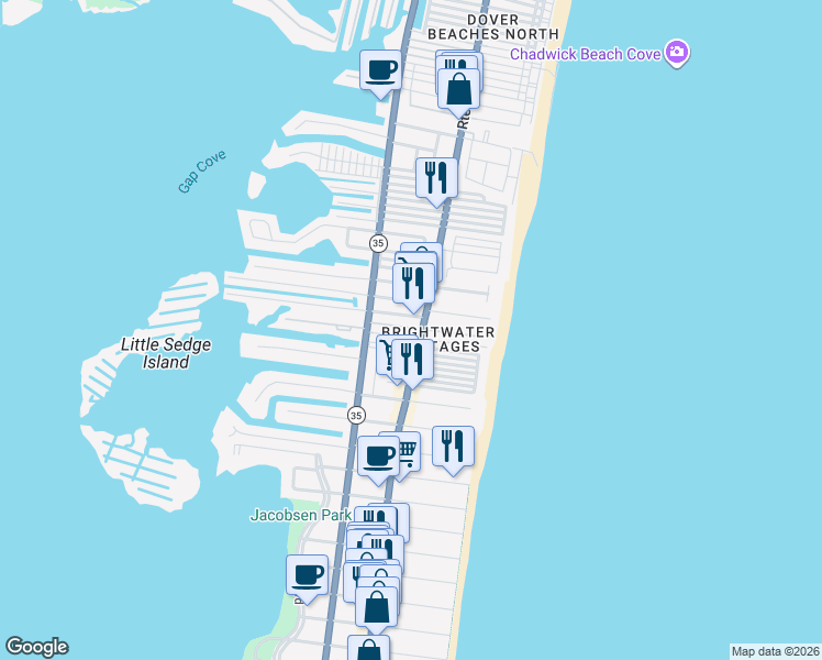 map of restaurants, bars, coffee shops, grocery stores, and more near in Toms River