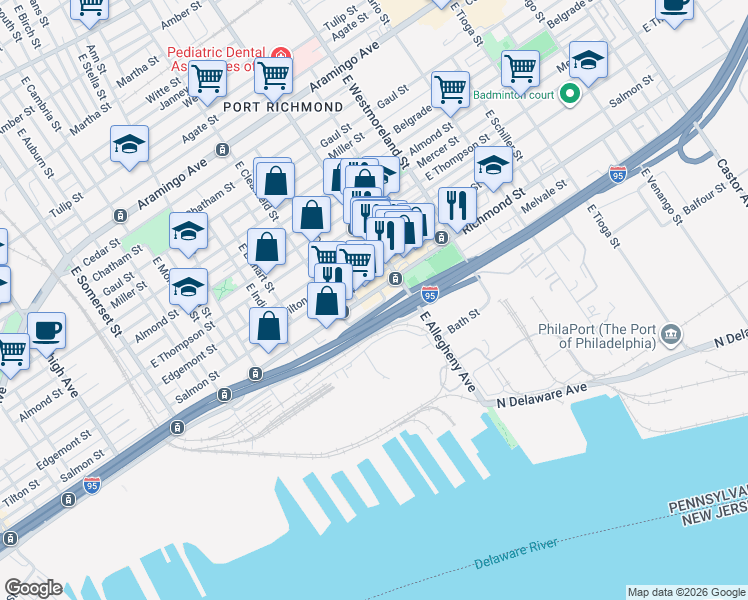 map of restaurants, bars, coffee shops, grocery stores, and more near in Philadelphia