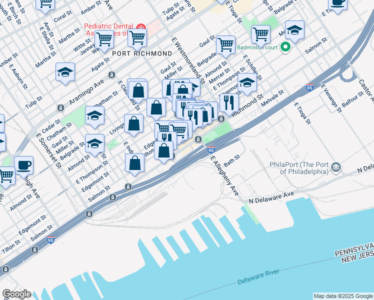 map of restaurants, bars, coffee shops, grocery stores, and more near in Philadelphia