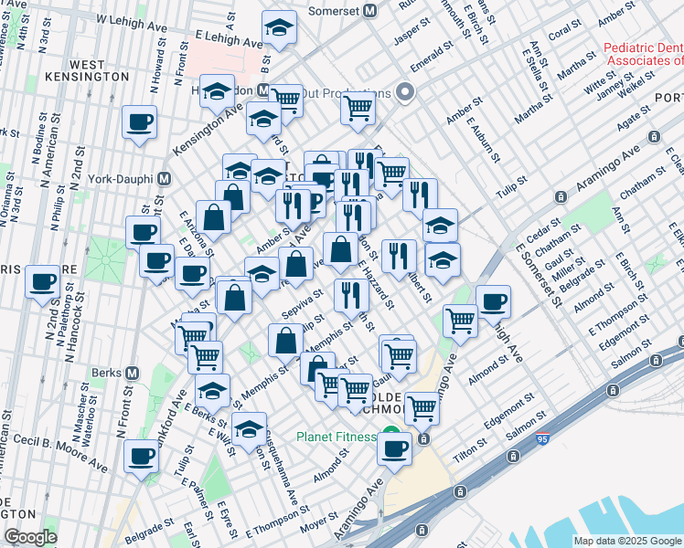 map of restaurants, bars, coffee shops, grocery stores, and more near 2536 Sepviva Street in Philadelphia