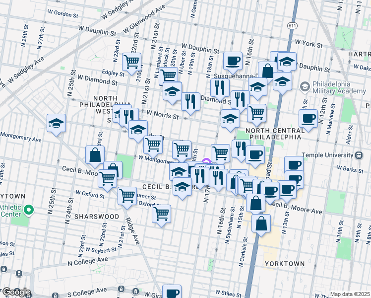 map of restaurants, bars, coffee shops, grocery stores, and more near in Philadelphia
